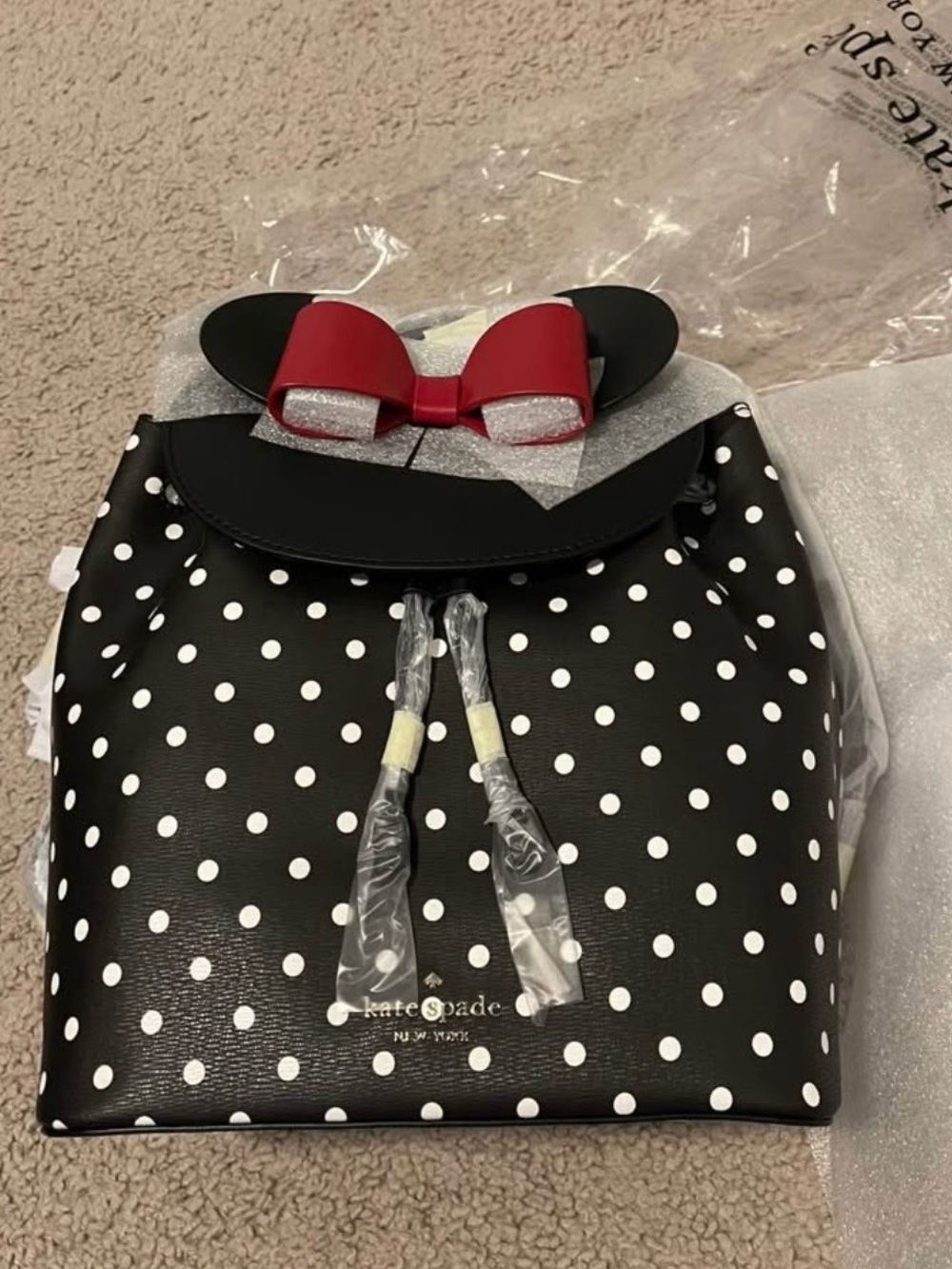 kate spade Kids Black & White Polka Dot Backpack with Red Bow